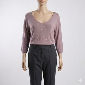 Purple Asymmetrical 3/4 Sleeve Embellished Blouse